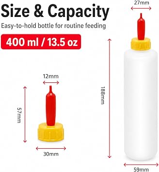 6Pcs Goat Feeding Bottles 400 ml/13.5 oz and 12 Nipples, Lamb and Kid Bottle, Livestock Baby Bottle for Sheep,Lamb,Calf and Other Mammal Feeding Bottles