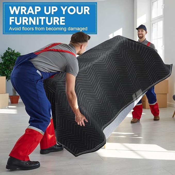 Image of Moving Blankets Heavy Duty Professional Packing Blanket for Moving Environmental Supplies Pack of (4, (72 * 80)-Black)