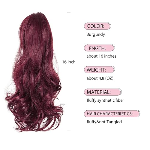 Miniatura 3 de HSPJHTM - Pinza de extensiones de cola de caballo de cabello rojo para mujer, postizo de cabello rizado de 16 pulgadas, extensiones de cabello
