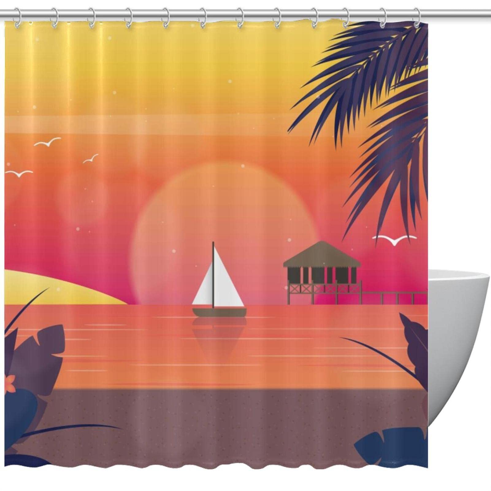 Rideau de douche Sunset Lighthouse Cove en textile premium occultant et lavable