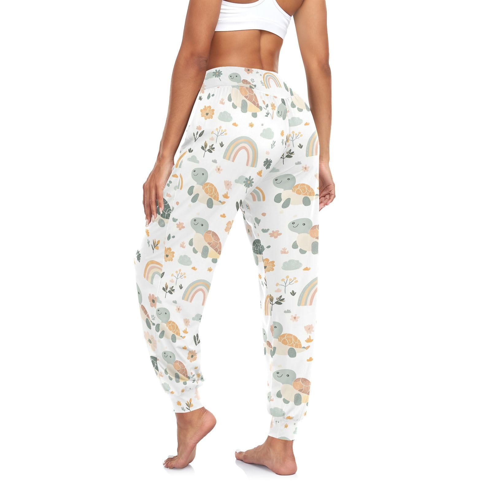 CHIFIGNO Cute Turtles Flowers Women's Sweatpants Athletic Joggers Lightweight Pants for Summer, XXL