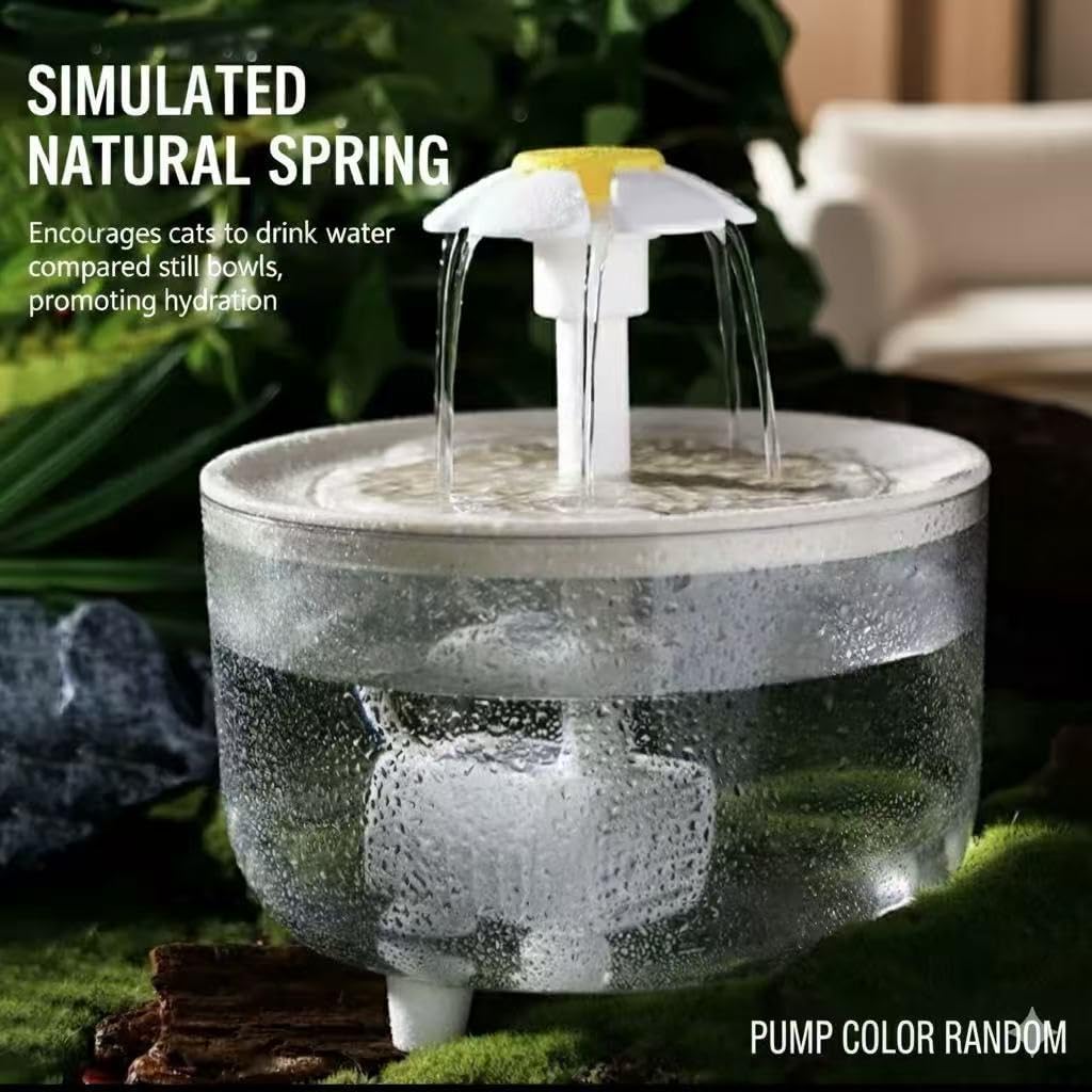 Pet Water Fountain with Heating, 1.5L Capacity, Daisy Flower Design, Ultra-Quiet Pump, Smart Auto Shut-Off
