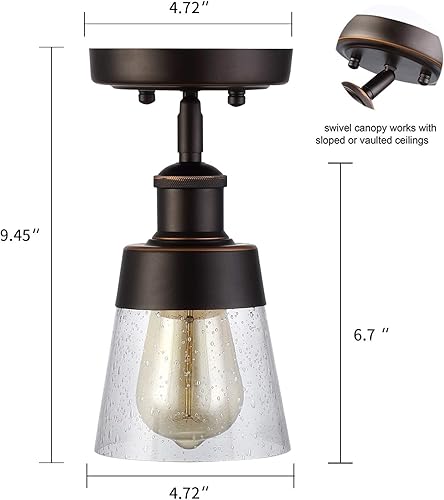 Miniatura 4 de Lámpara de montaje empotrado de vidrio rústico, mini pantalla de vidrio sembrado transparente, lámpara de techo semiempotrada para pasillo, granja,
