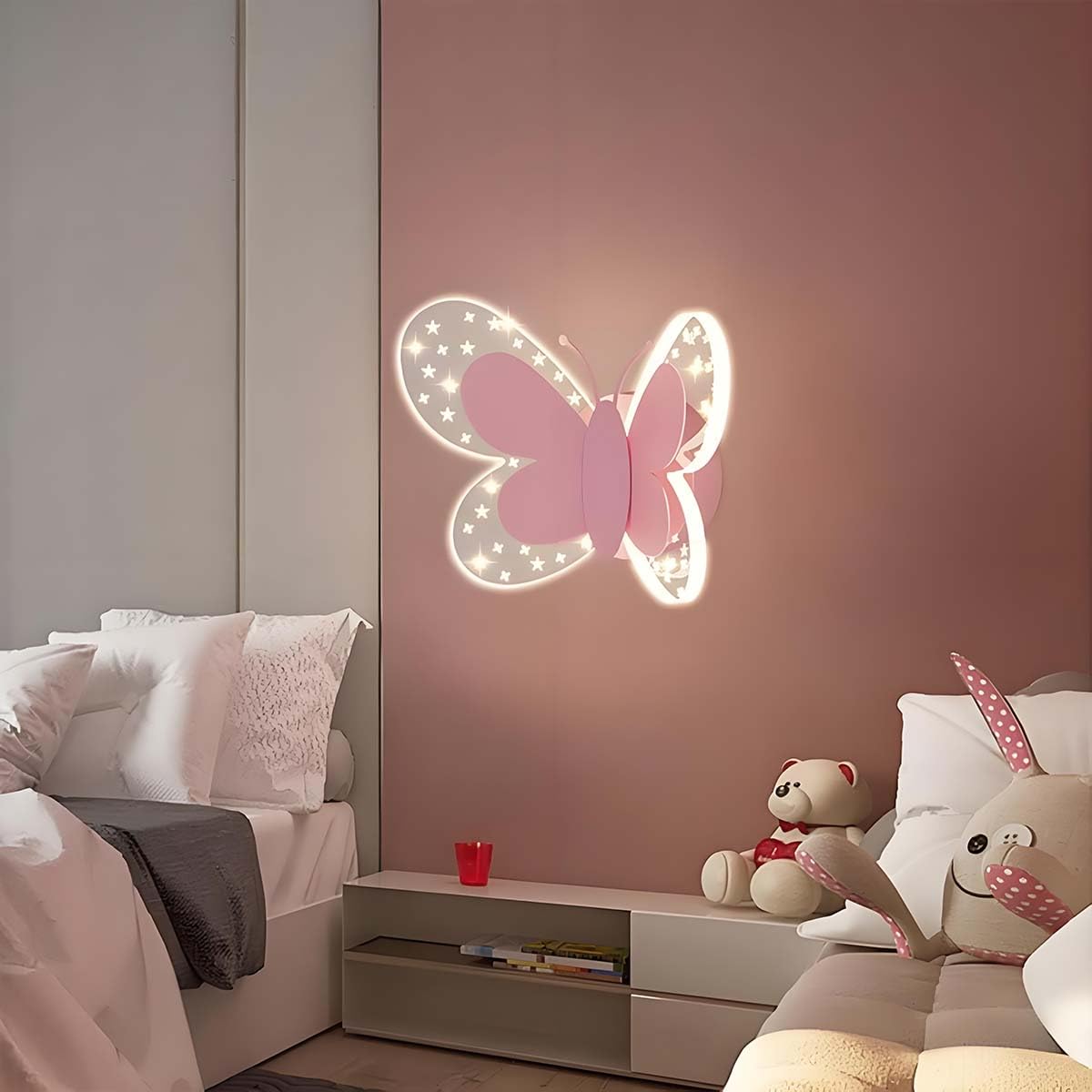 AoLa 12W LED Wandleuchte mit Schalter Dimmbar Schmetterling Wandlampe Kinder Nachttischlampe mit Kabel Nachtlicht Modern Wandbeleuchtung mit Fernbedienung Innen Wandleuchte für Kinderzimmer