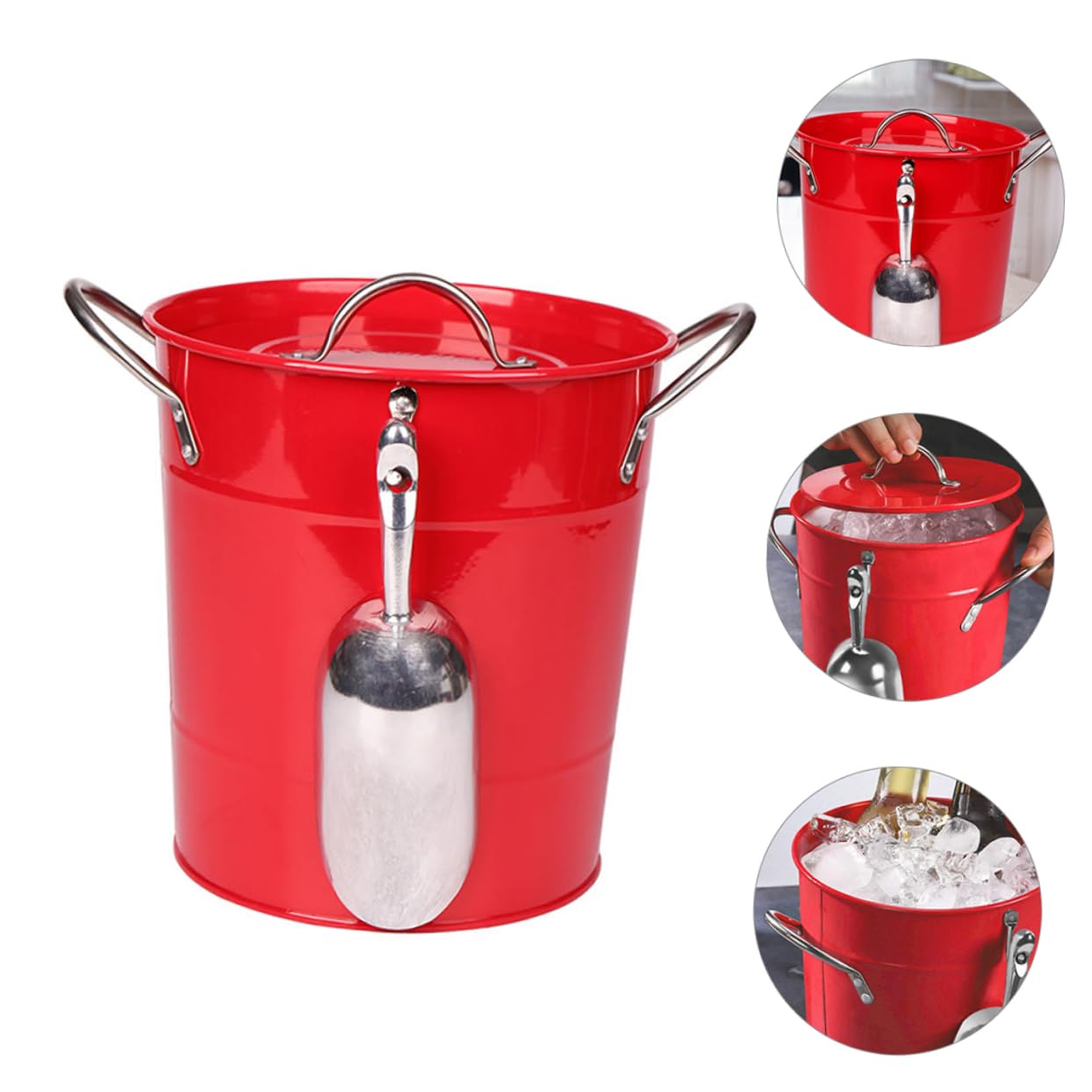 Mikinona Seau à Glace pour Fête 4, 5 L en Fer Rouge avec Couvercle