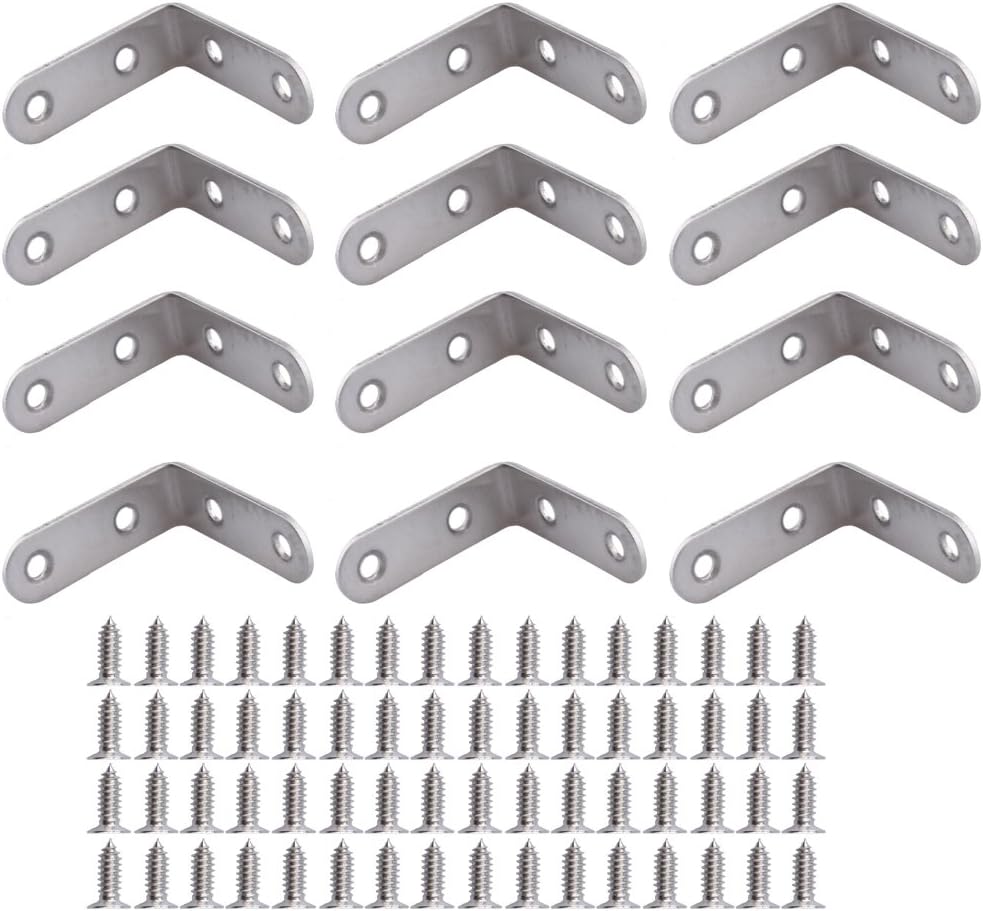 MEAOR 12 Pcs Right Angle Brackets 50mmx50mm 90 Degree Corner Bracket Fastener Stainless Steel L Shaped Corner Braces with 48 Pcs Screws (50x50mm-12 pcs)