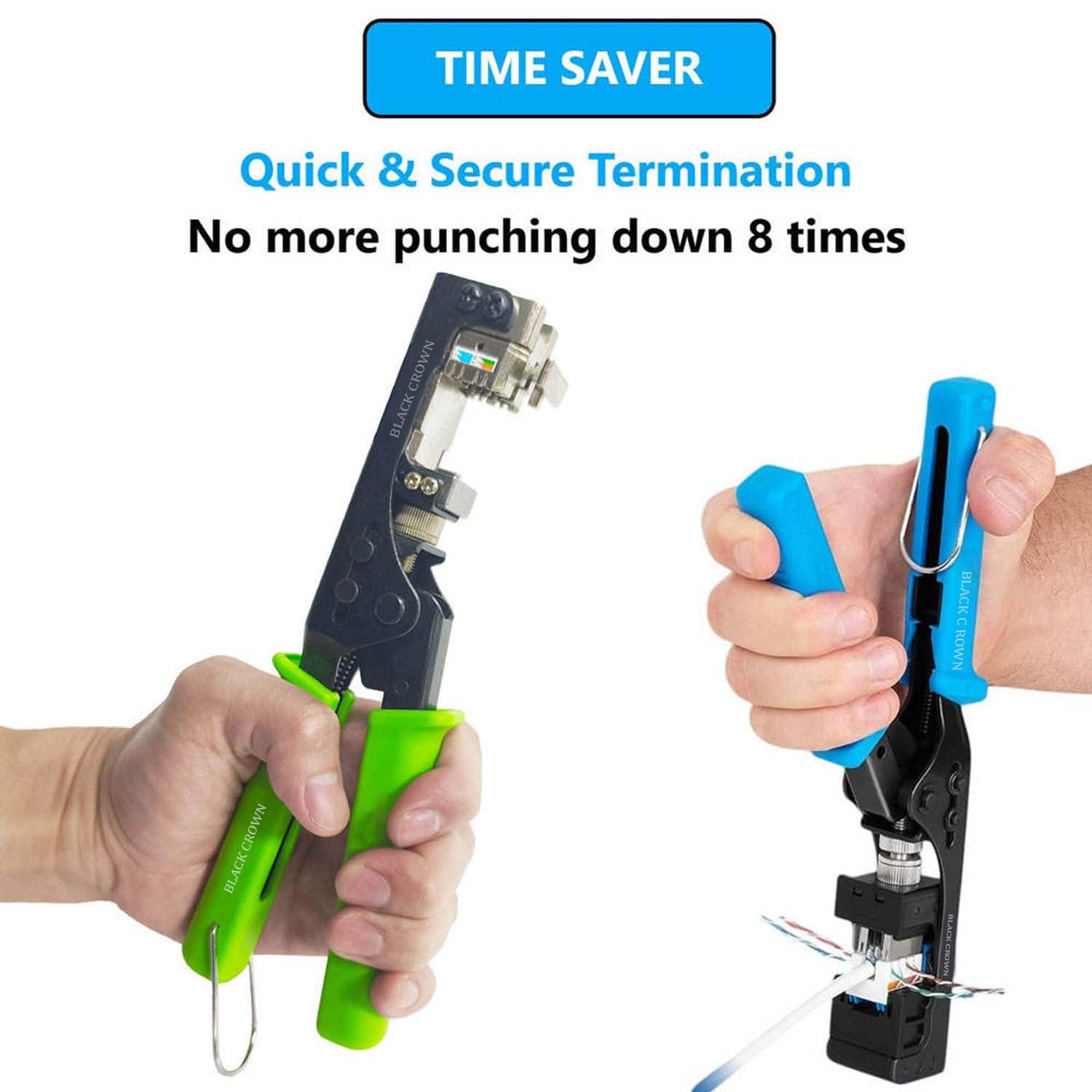 BLACK CROWN 180 Degree Keystone Jack Punch Down Tool (Fit Specific AMP 110 Series 8 Position Jacks Only), CAT5/5e and CAT6/6A Adapter Fast Termination Crimper, One Hand Operation Green Handle. 4