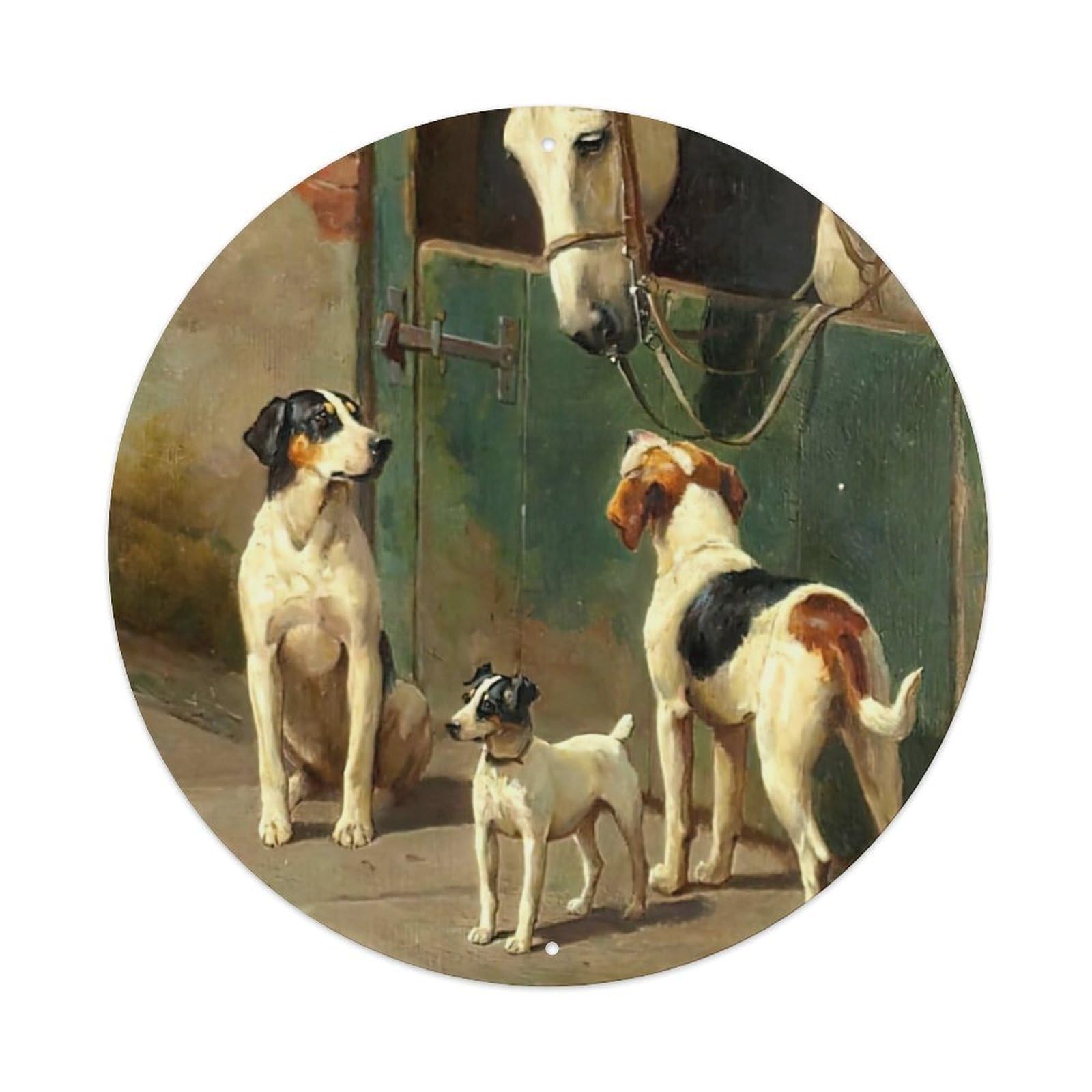Animal Artwork Horse And Puppy Vintage Metal Tin Sign Plaque Wall Decor for Cafe, Club Bar, Office, Garden Metal Poster 8x8Inch