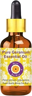 Deve Herbes Pure Geranium Essential Oil (Pelargonium graveolens) with Glass Dropper 100% Natural Therapeutic Grade Steam Distilled for Personal Care 50ml (1.69 oz)