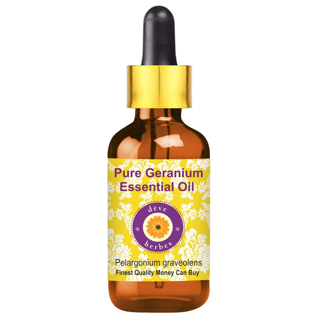 Deve Herbes Pure Geranium Olio Essenziale (Pelargonium graveolens) con vetro Dropper 100% naturale qualità terapeutica distillata a vapore.