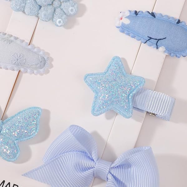 Haarspangen für Babys, Mädchen, 4,3 - 6,3 cm, Ripsband, Blume, Haarschleife, Glitzer, Stern, Schmetterling, Haarspangen, Haarschmuck für Mädchen, Kleinkinder, Kinder, 8 Stück - 3