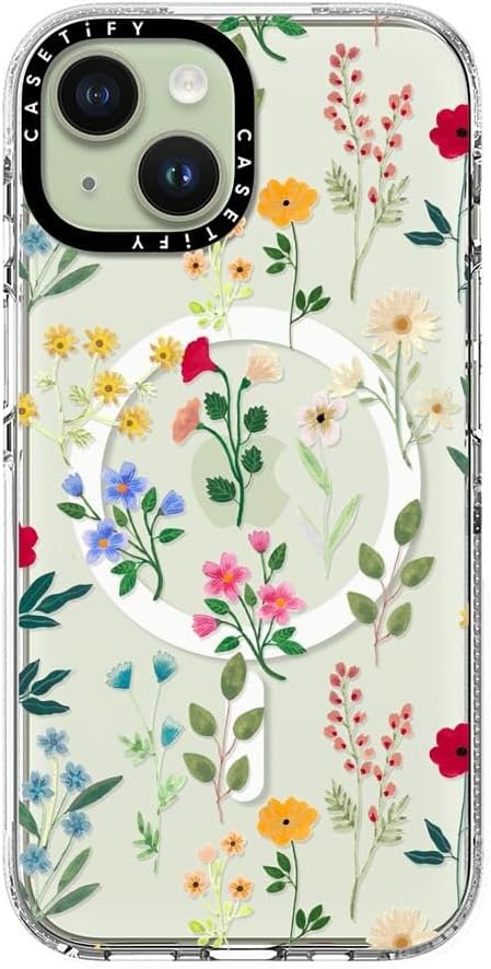 CASETiFY Clear iPhone 15 Case [Not Yellowing / 6.6 ft. 3X Military Grade Drop Protection/Magsafe] - Spring Botanicals 2 - Clear