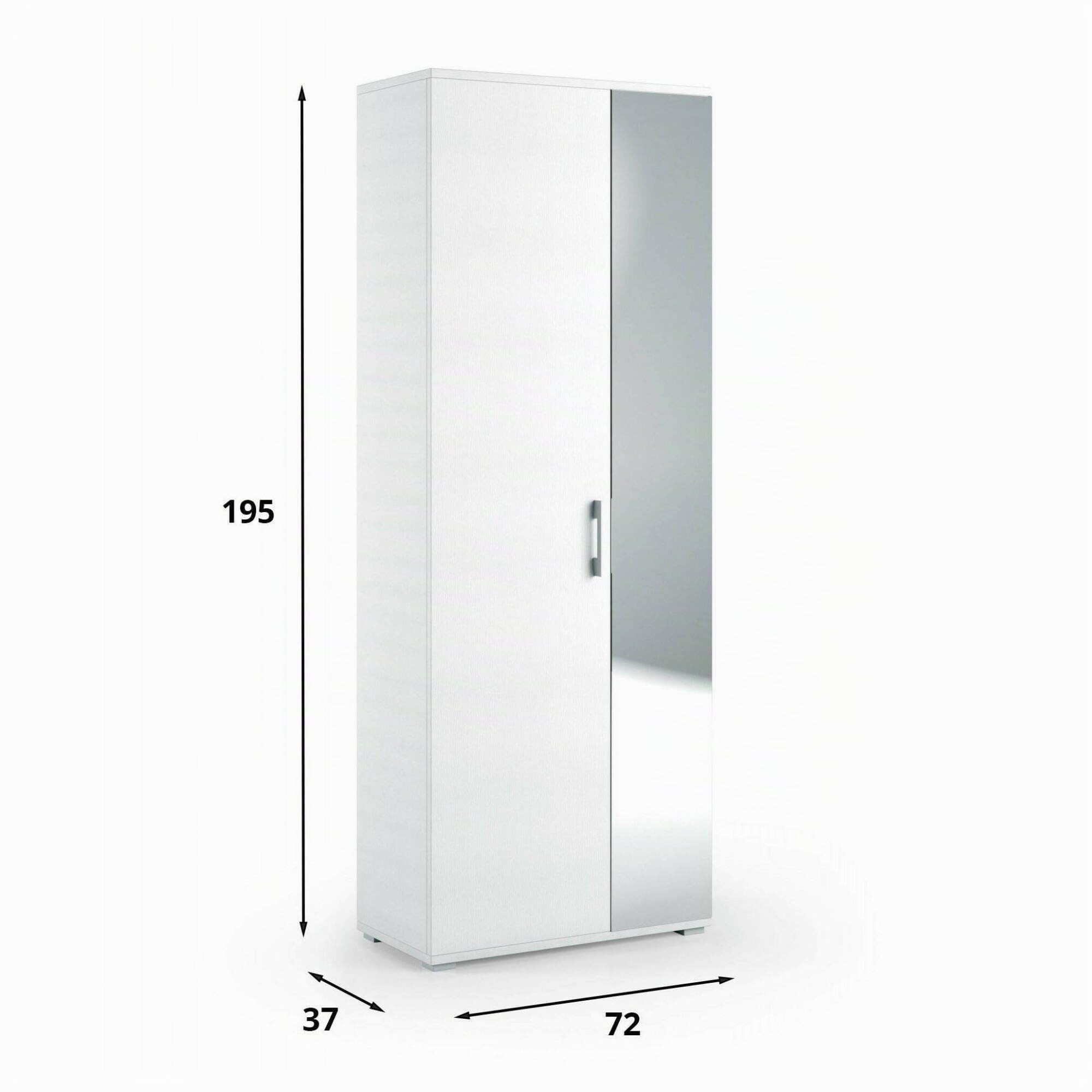 Dmora - Étagère à chaussures Tarassaco, Meuble d'entrée polyvalent avec porte miroir, Meuble à chaussures moderne avec 6 étagères, 100% Made in Italy, 72x37h195 cm, Blanc