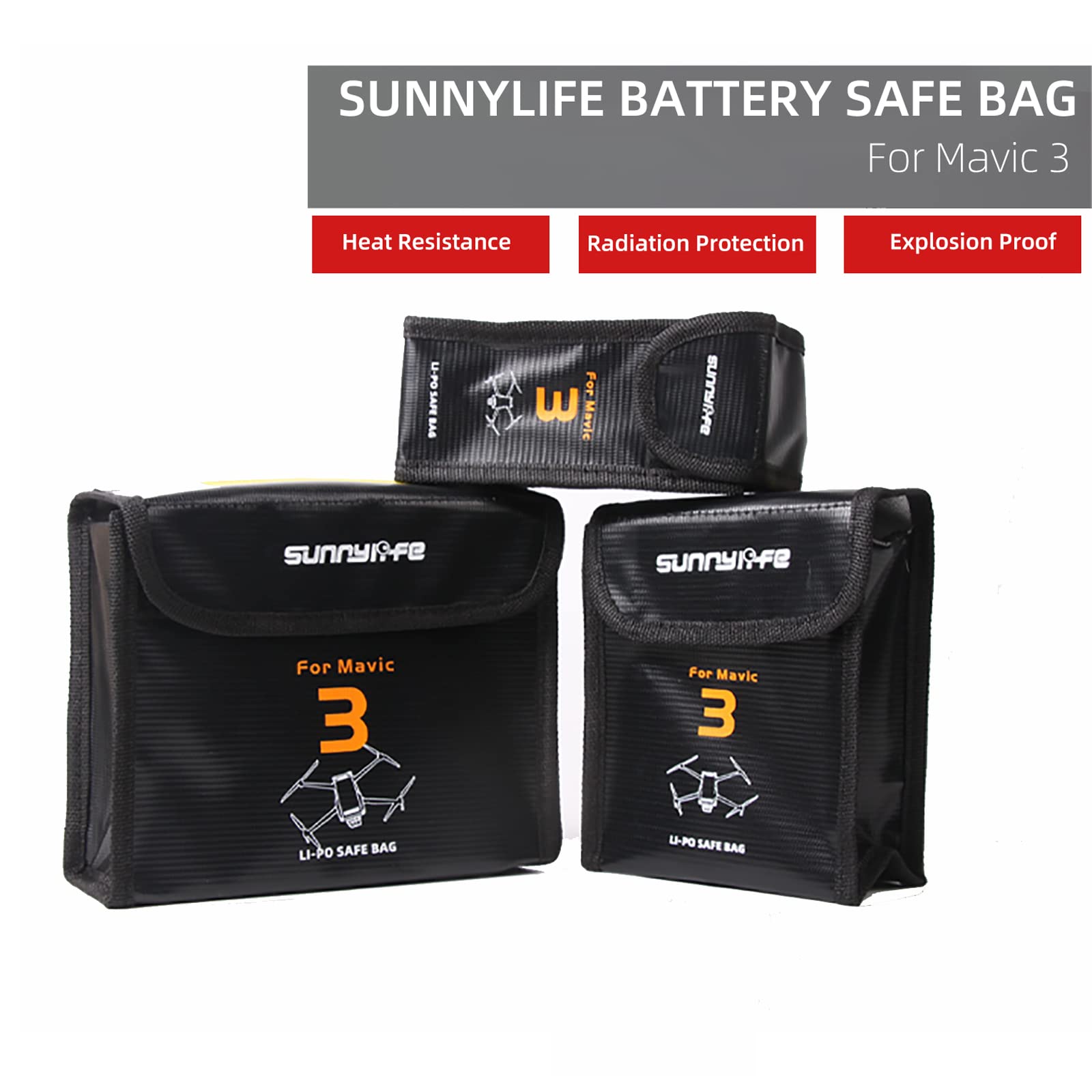 Sac Anti-feu Pour Batteries DJI Mavic Mini - Tissu Fibre De Verre - Stockage Et Transport Sécurisé - 3 Places