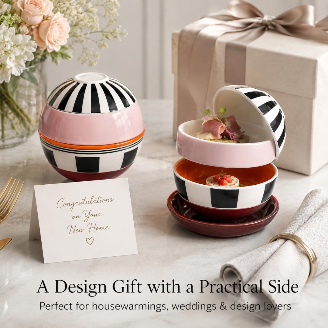 Villeroy & Boch - La petite Boule memphis, vajilla de porcelana, juego de cuencos, 5 piezas. Set de servicio, 14 cm Ø, apto para lavavajillas y microondas, multicolor