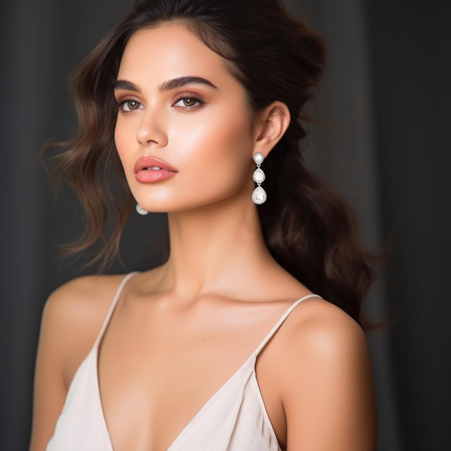 Vintage Rhinestone Teardrop Dangle Earrings Long Dangling Drop Earrings Crystal Chandelier Earrings for Women Wedding Bridal Prom - Image 3