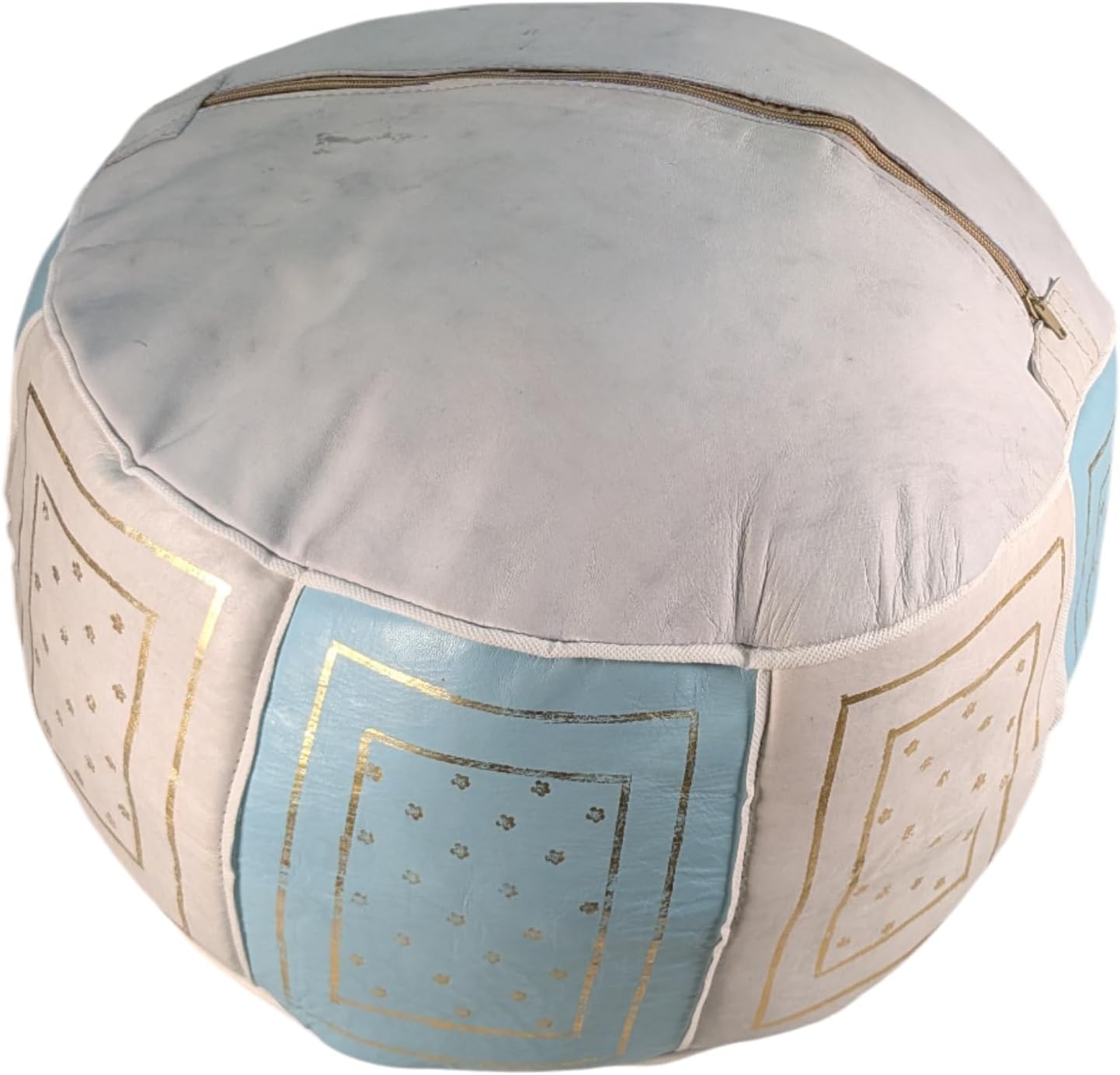Terrapin Trading Special Edition Handmade Moroccan Leather Pouffe - Pale Blue