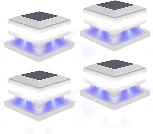 Luces solares para tapa de poste, paquete de 4 luces solares para postes de valla alimentadas por energía solar para decoración de patio, terraza,