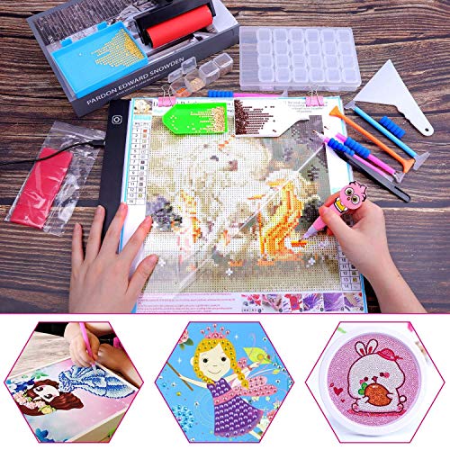 Diamond Art Accessories and Tools, Audab 105Pcs Diamond Painting Kit with A4 Light Pad 5D Diamond Painting Tools and Paint by Diamond Accessories for Diamond Art Painting
