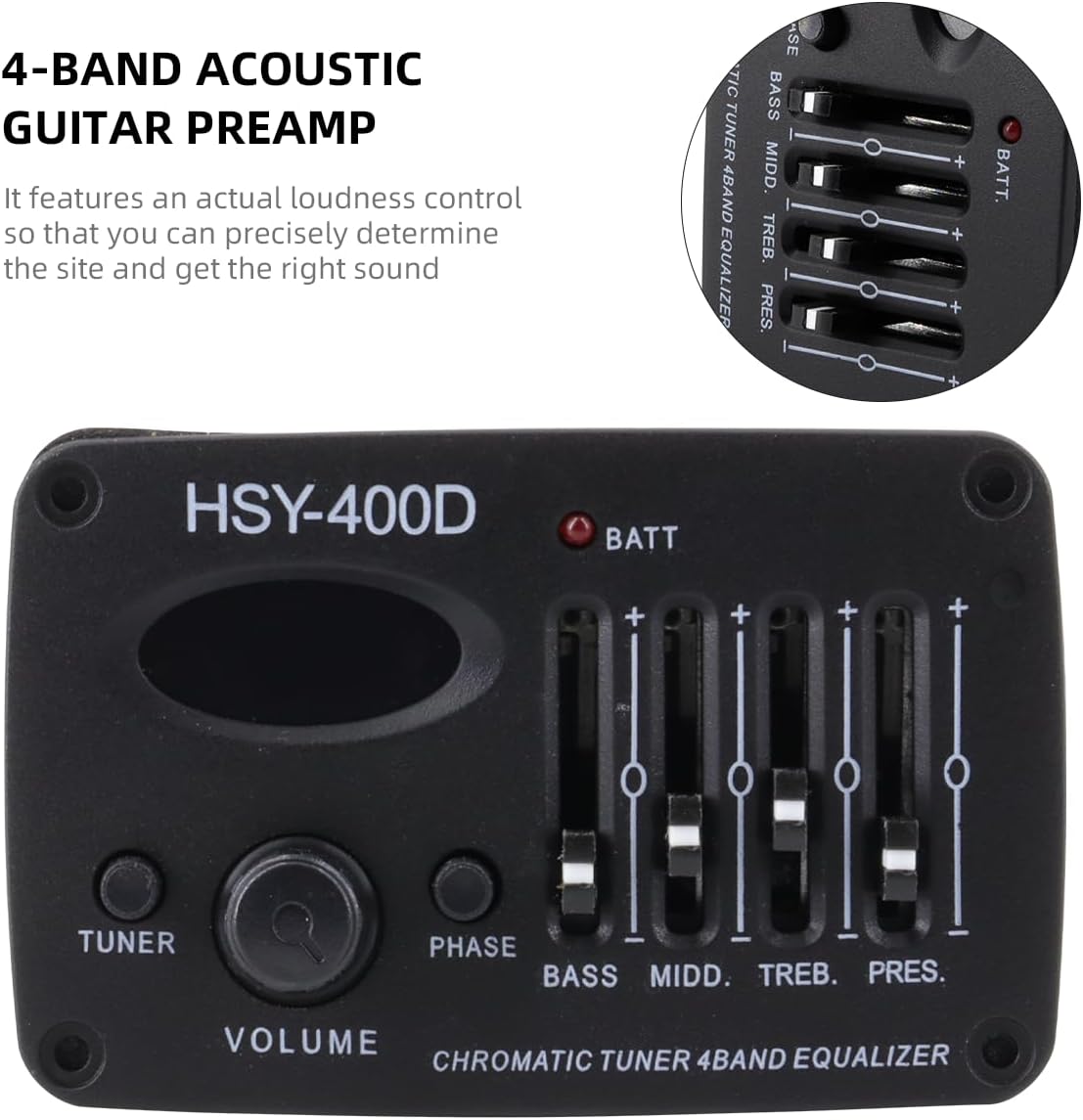 Acoustic Guitar Pickup - 4 Band EQ Preamp With Piezo and LCD Screen Display (HSY-400D)