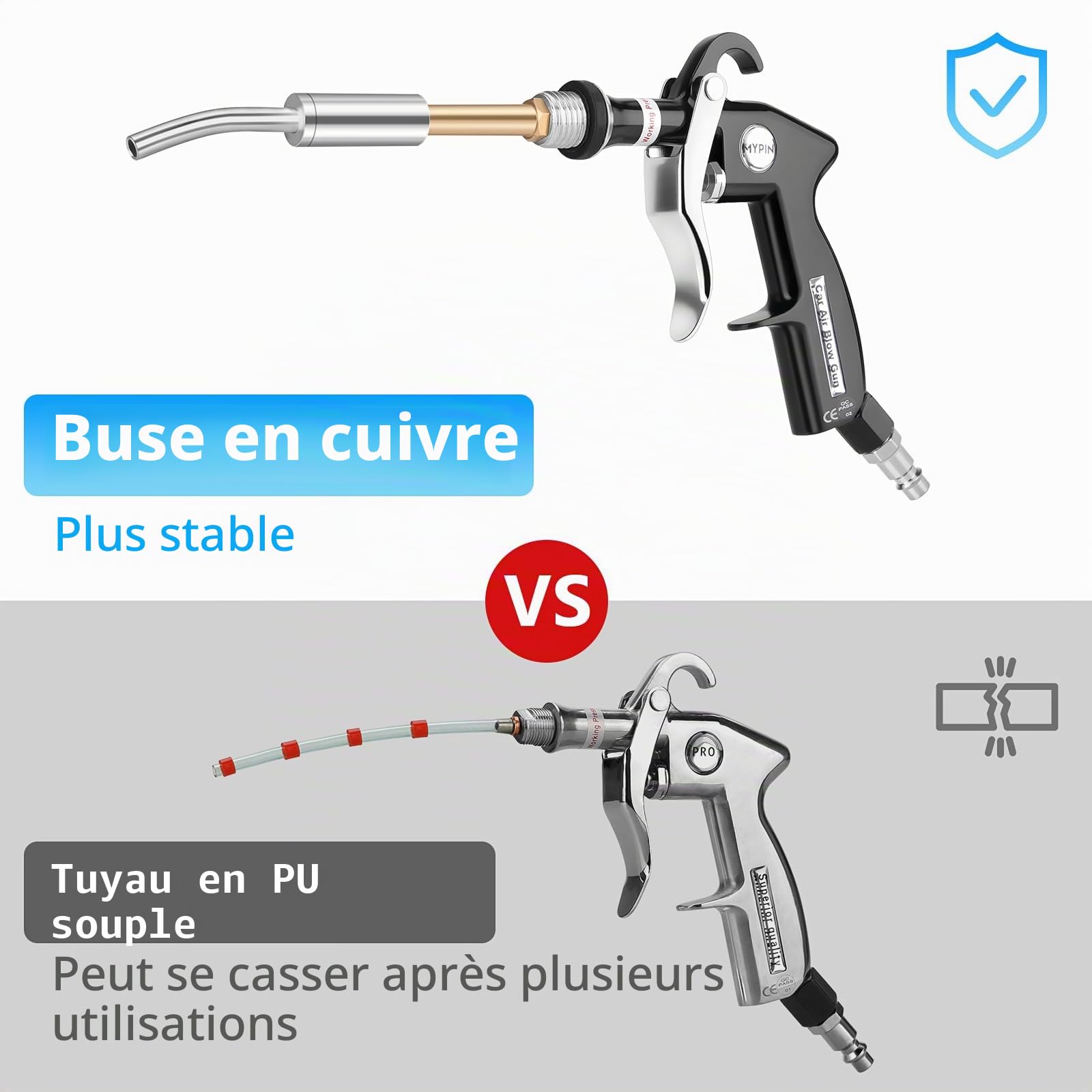 MYPIN Pistolet de Nettoyage de Voiture, 6-9,2 Bar/0,6 MPa-0,9 MPa, Pistolet à air comprimé Haute Pression avec 2 Buses de Nettoyage, Nettoyage intérieur de Voiture pour Tapis, siège