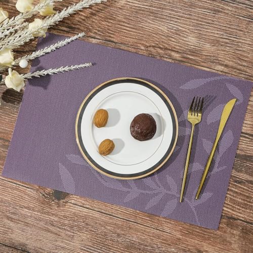 Image of GDNK Washable PVC Heat Resistant Colorful Place Mats for Kitchen Dining Table Mates Washable Heat-Resistant for Dining Table (4 Pack) (Purple)