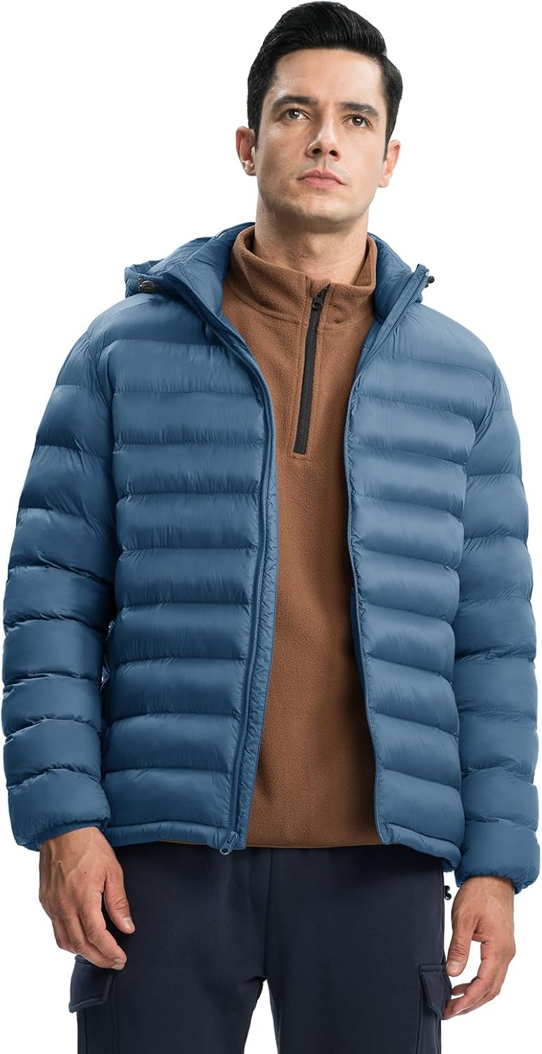 TBMPOY Men's Lightweight Puffer Jackets Detachable Hood Water-Resistant Casual Winter Coat Hooded Insulated for Travel Ski - Image 2