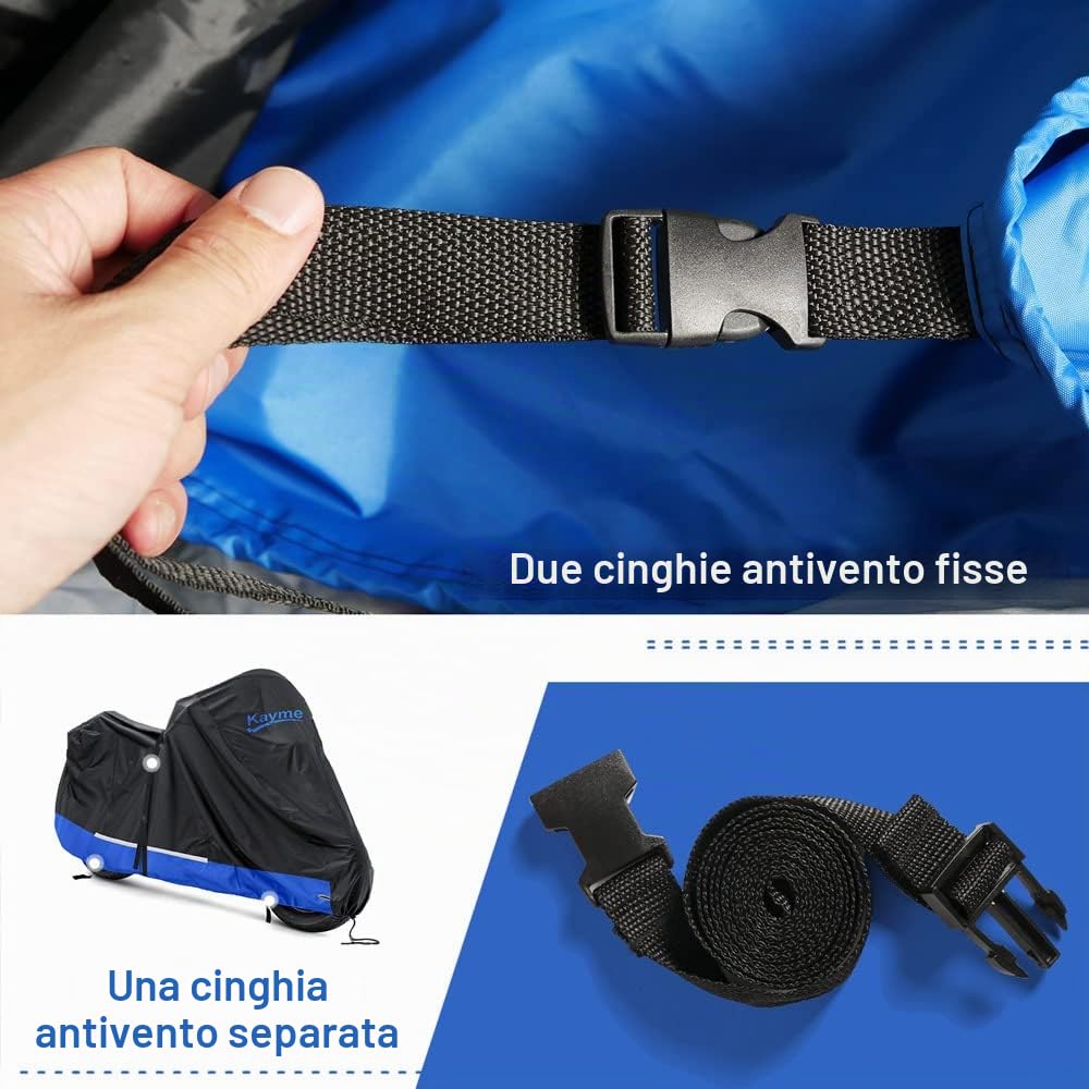 Telo Copri Moto da Esterno, Kayme 300D Telo Coprimoto Impermeabile Anti UV Vento Antipolvere, Copertura Protettiva Moto Universale per Vespa Motorino Motocicletta Scooter 125CC (218 x 101 x 110) M