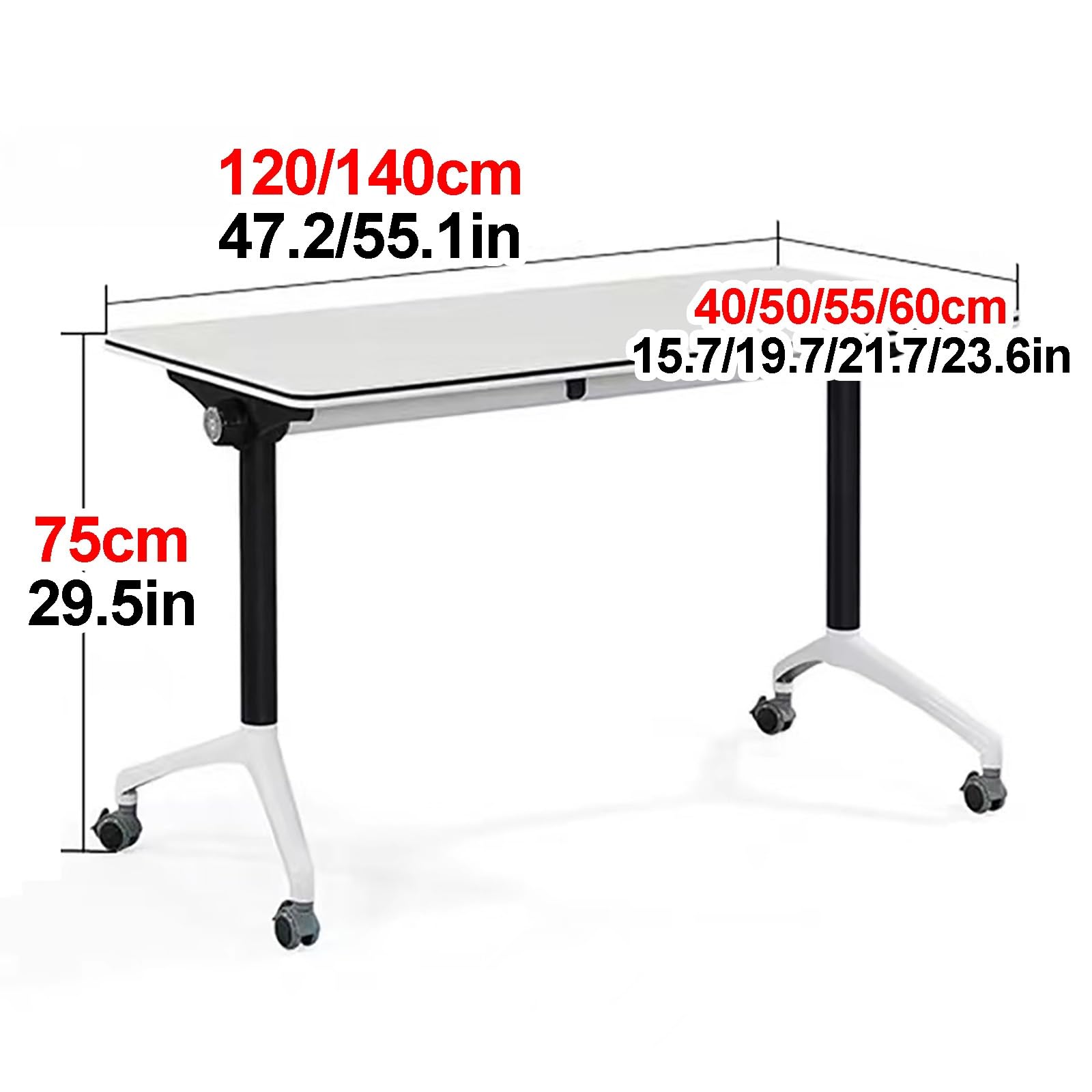 Mobilny stół treningowy z klapką i kółkami składany stół konferencyjny do biur, sal lekcyjnych, sal konferencyjnych, 120 x 40 x 75 cm