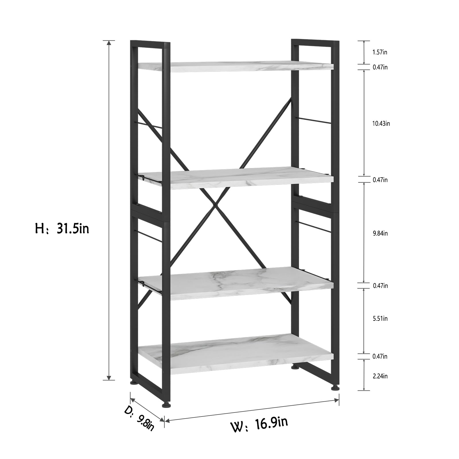 4 Tiers Bookshelf Adjustable White Faux Marble Organizer, Modern Small Bookcase for Small Space,Industrial Wooden Storage Display Rack and Storage Organizer for Living Room Home Office SIMILAR TO LOT