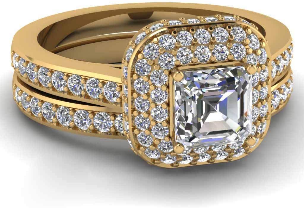 Bridal Sets Yellow Gold Plated Womens Wedding Ring Sets Princess cut Cz Engagement Ring Sets - Image 3