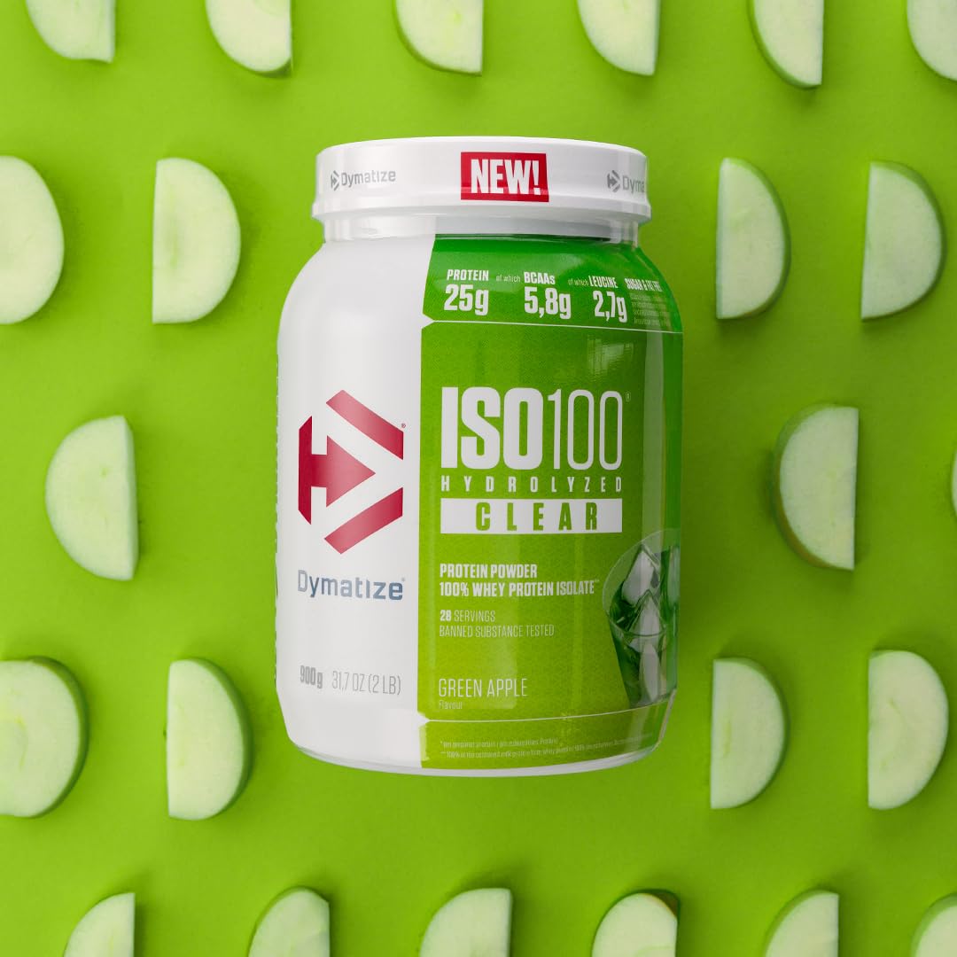 Dymatize ISO 100 Hydrolyzed Clear Green Apple 900g Proteine del siero di latte chiare in polvere idrolizzate e isolate