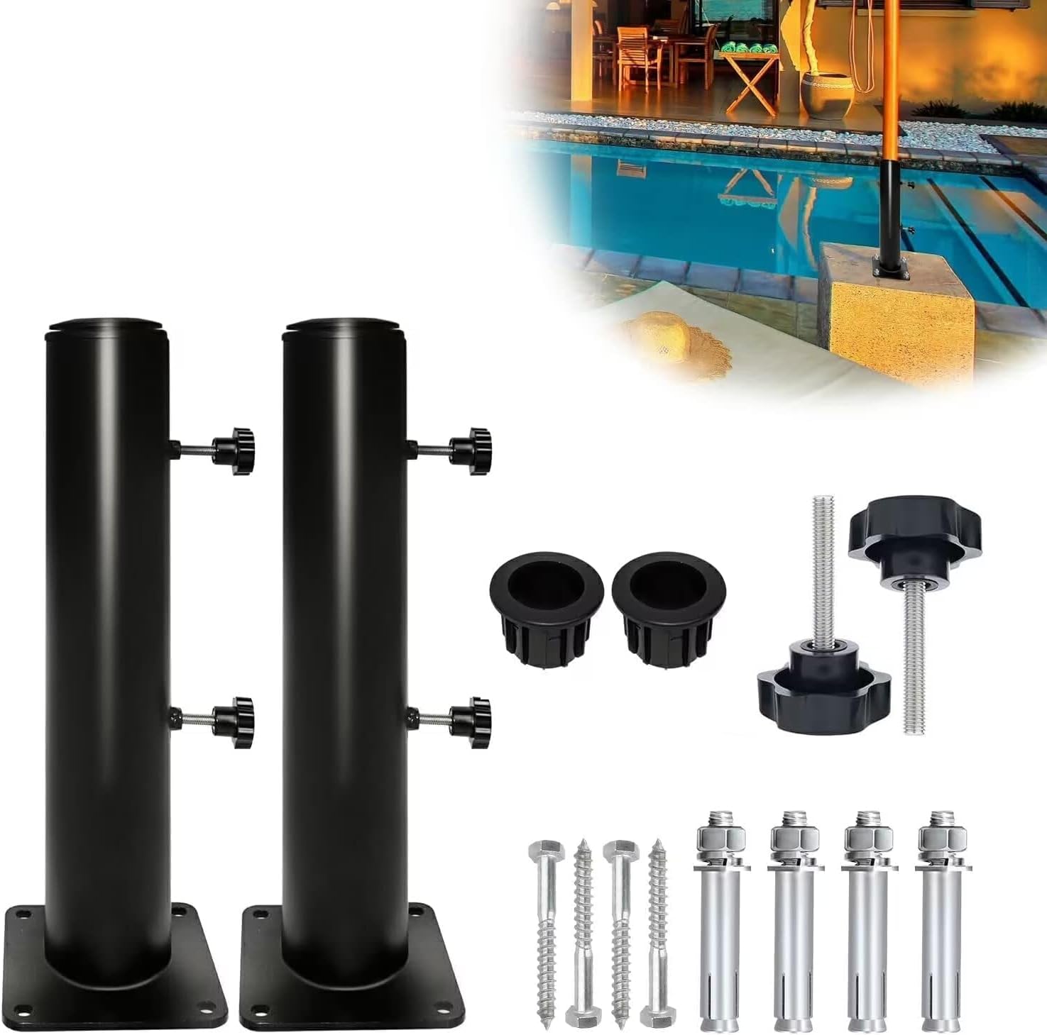 Outdoor Deck Umbrella Stand Base,Heavy Duty Steel Umbrella Mount Universal Bracket,DIYPatio Umbrella Holder Stand for Deck,Balcony,Tables - 2Pack