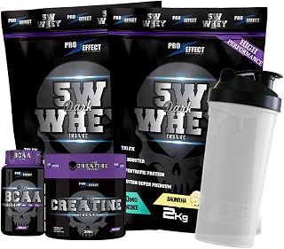 2X Whey Protein Dark Insane 2Kg + Creatina 300g + Bcaa 100 caps + Coqueteleira 600ml - Pro Effect (Baunilha)