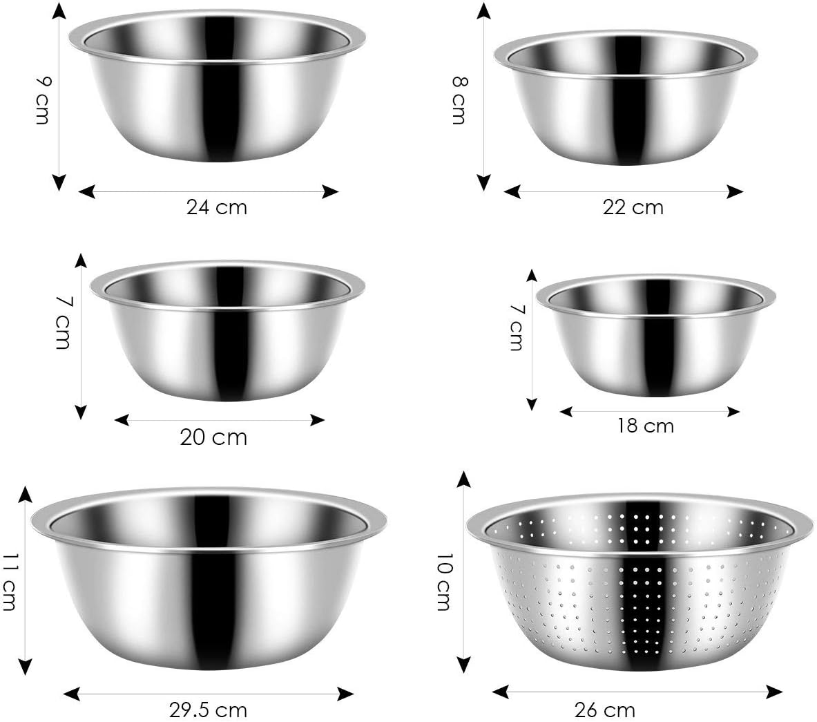 Cutlery Set 6pcs/Set Stainless Steel Mixing Bowls Set with Colander Stackable Anti-Rust Stain-Resistant Mixing Bowls for Prepping Cooking