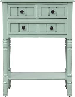 Knocbel Slim Antique Entry Console Table with Drawers & Bottom Open Shelf, Solid Wood Sofa Couch Table for Entryway Hallway Living Room (Mint Green)