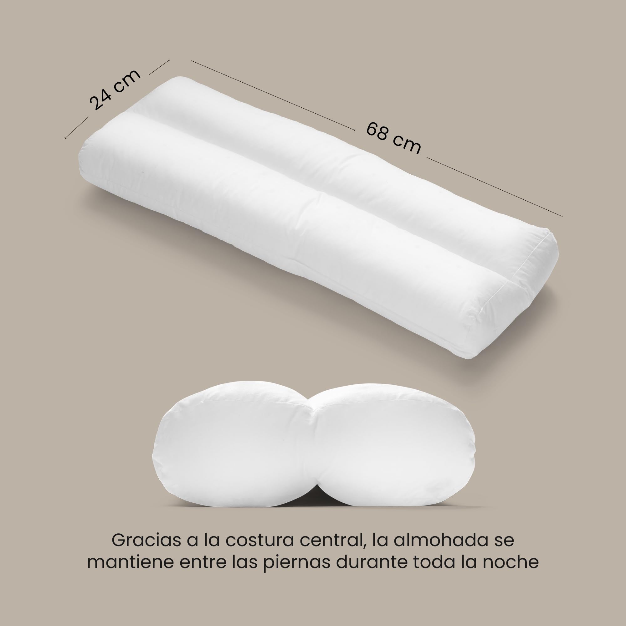 FOSSFLAKES KneeAnkle Almohada de Piernas para Dormir de Lado, Rodillas | Almohada entre las piernas para dormir de lado; cojín de apoyo para rodillas y caderas con relleno Fossflakes, 24x68 cm