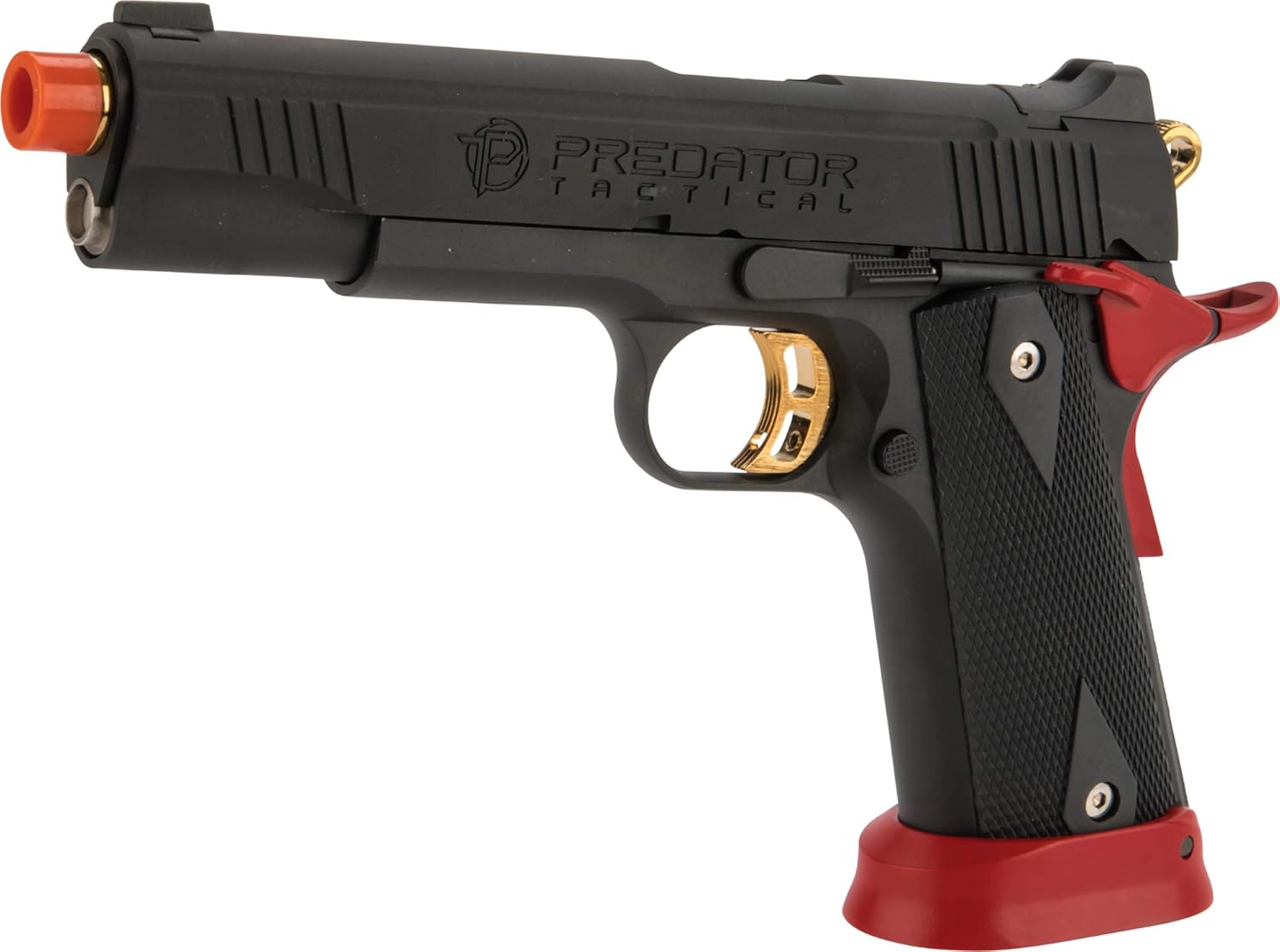 Evike Airsoft - Predator Tactical Iron Shrike Gas Blowback Airsoft 1911 Airsoft Pistol by King Arms (Color: Red / CO2)