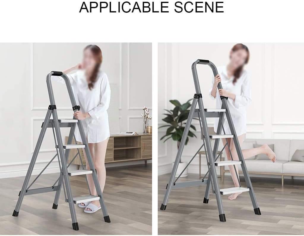 Folding Step Ladder Portable Red 4 Step Stool with Storage Shelf Kitchen Foot Platform for Multipurpose Use