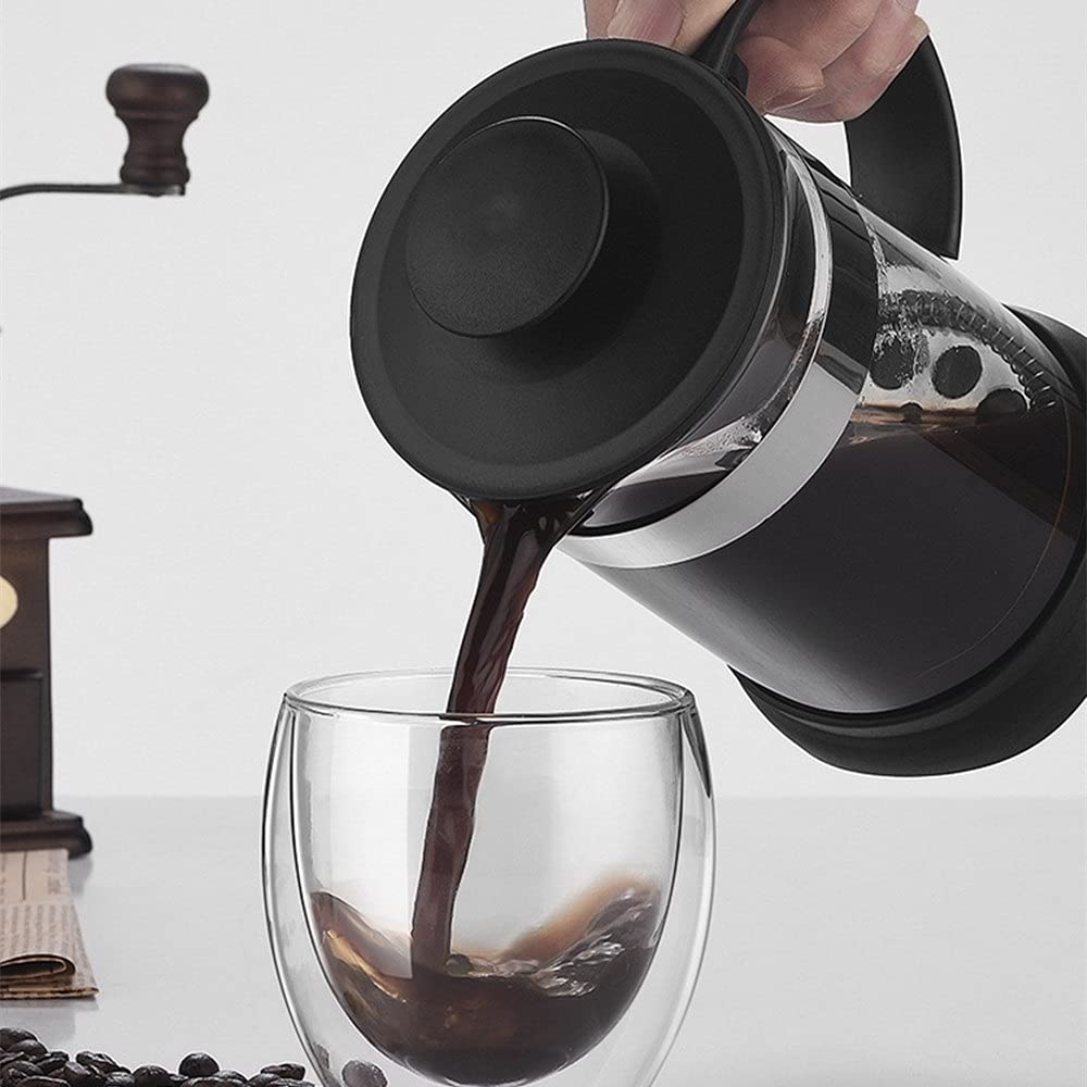 French Press Pot Stal nierdzewna Przezroczysta podwójna ściana Niełatwa do uszkodzenia Prasa do kawy z filtrem French Press Coffee Pot Łatwy do czyszczenia i użytkowania (Kolor: Czarny, Rozmiar: 350