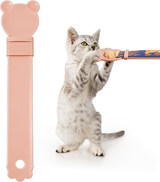 Cat Treat Squeeze Spoon Dispenser - Multi-functional Lickable Wet Cat Treat Dispenser for Cat Liquid Snacks, Cat Feeding, Easy to Store and Hang Cat Food Feeding Spoon Pink