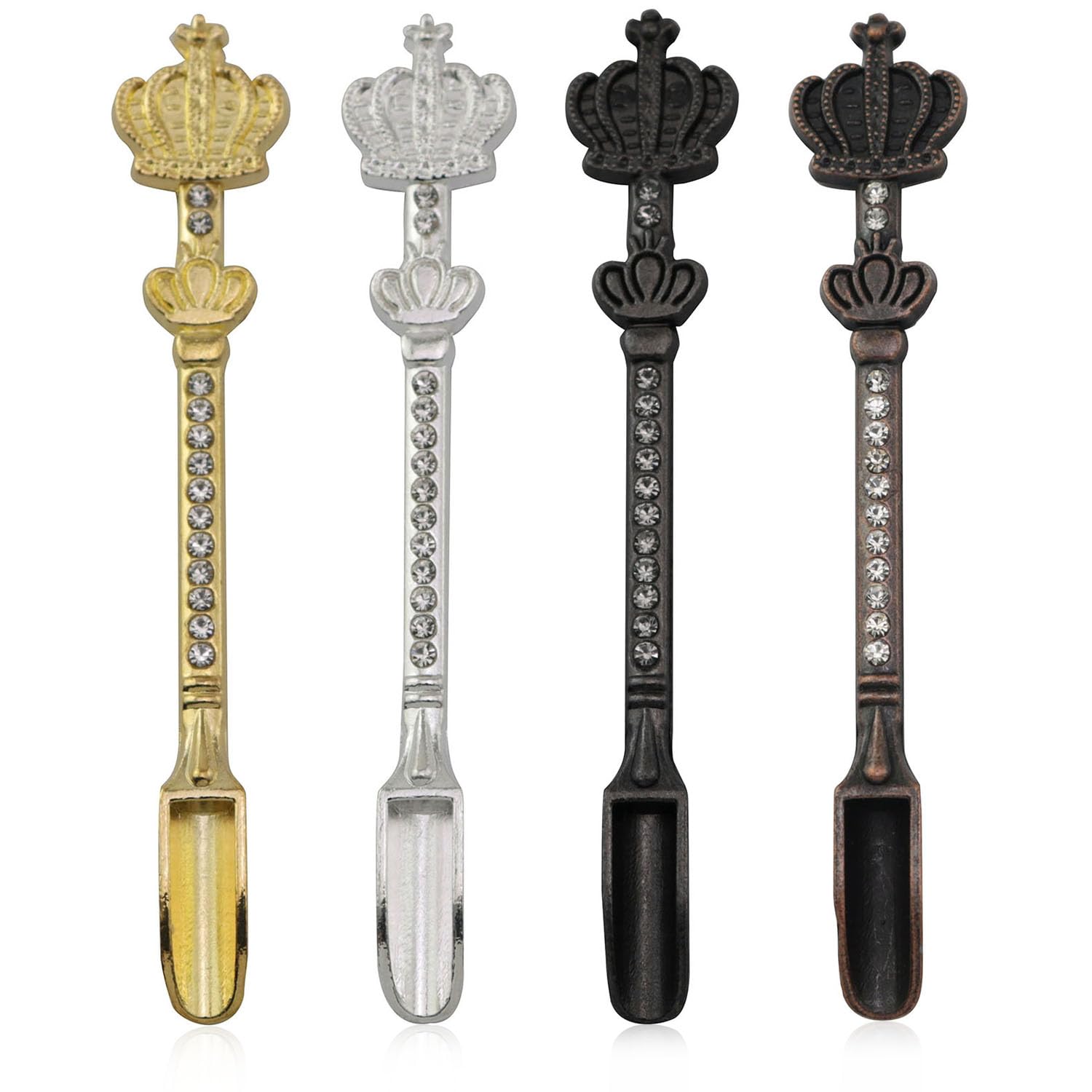 XGNG 4pcs Four Color Metal Crown Shape Small Spatula Diamond Studded Spoon Household Goods