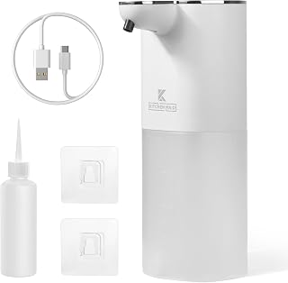 [Updated] Kitchen Maid Automatic Foaming Soap Dispenser Rechargeable, Touchless Foam Soap Dispenser, Touch Free Hand Soap for Bathroom or Kitchen Sink Countertop White No Touch Smart Soap Sensor