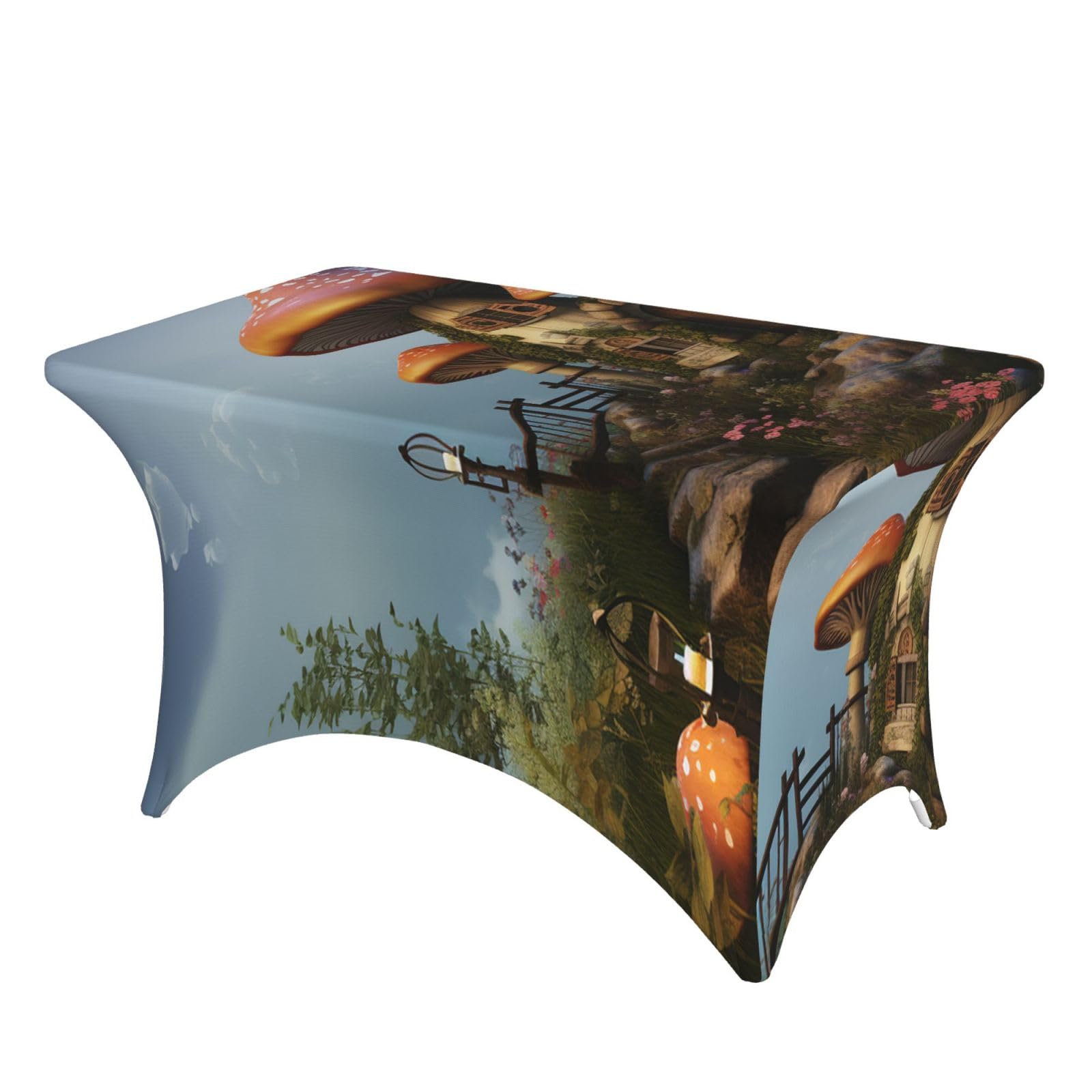 Housse de table élasthanne 1,2 m nappe extensible motif champignon