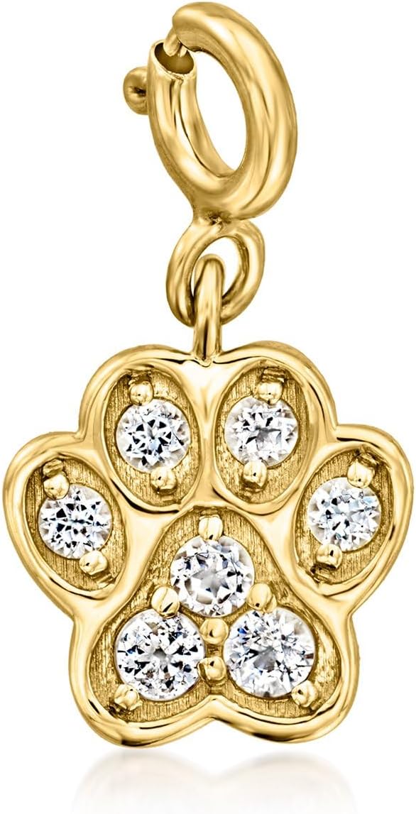 Ross-Simons 0.40 ct. t.w. White Topaz Paw Print Charm in 18kt Gold Over Sterling