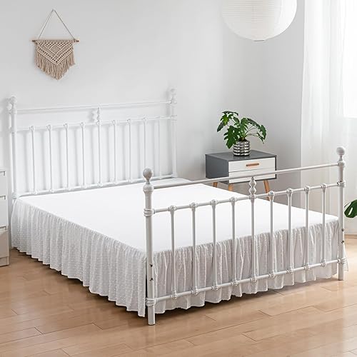 Miniatura 5 de Falda de cama de lunares copetudos, tamaño individual, falda de cama con volantes con esquinas divididas, falda de cama individual de 14 pulgadas de