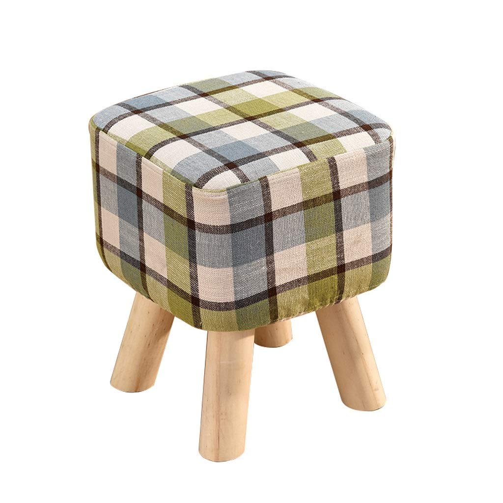 Tabouret en Bois et Repose-Pieds Rembourré Vert pour la Maison