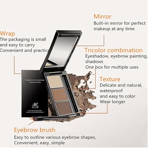 Miniatura 5 de Polvo de cejas disco de cejas de tres colores impermeable para cejas, kit de maquillaje de cejas para dar forma a las cejas naturales (02 # marrón,