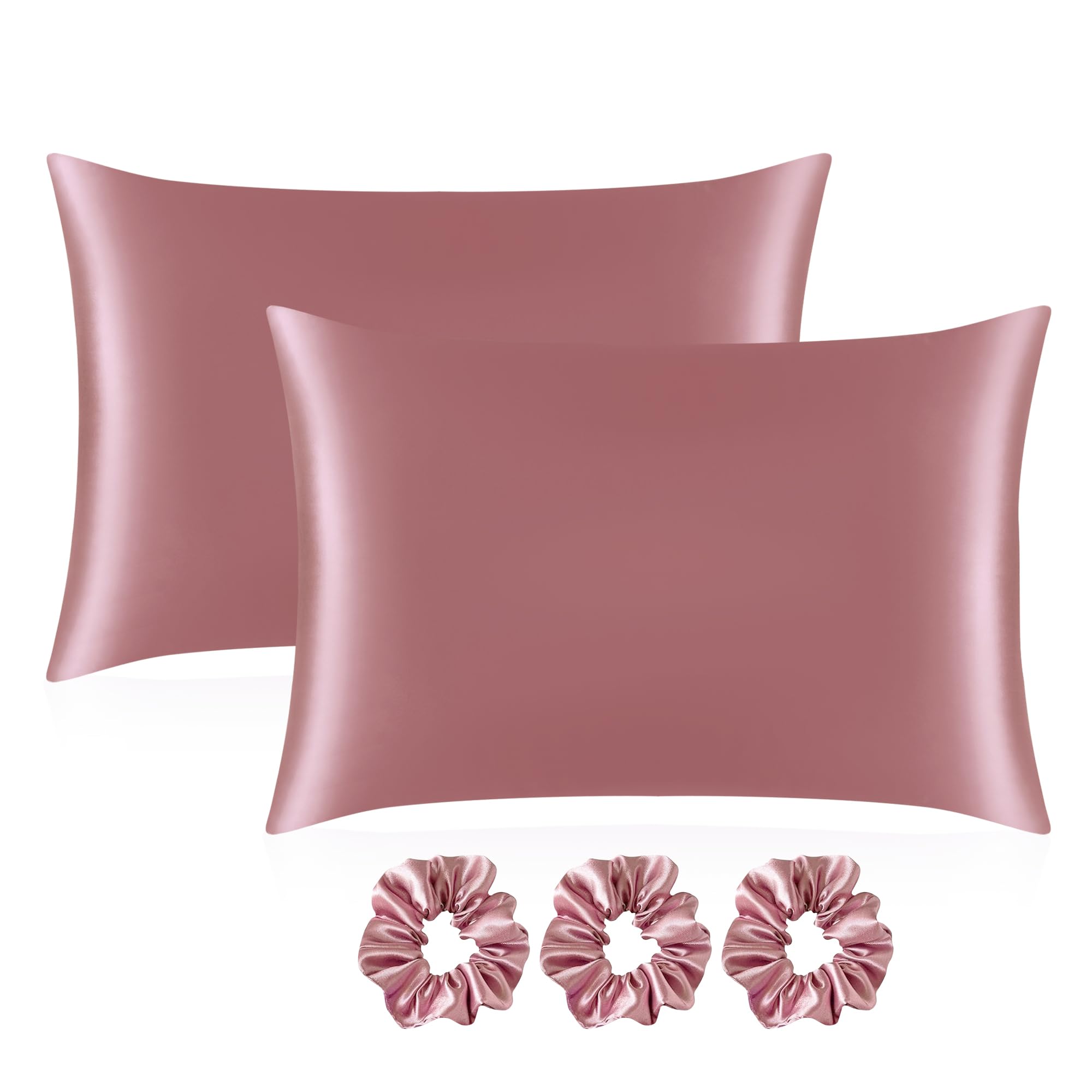 Satin Silk Pillow Cover Set with Scrunchies -16 Satin Silk Pillow Cover Set with Scrunchies -16