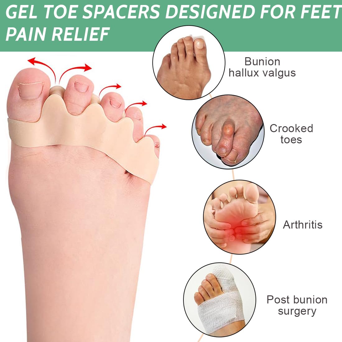 Separadores de Dedos de Los Pies 3 Pares,Separador Dedos Pie Silicona,Separador Dedos Pie Juanete Toe Spacer, Ajuste Atletas Hombre y Mujer para Todos los Pies